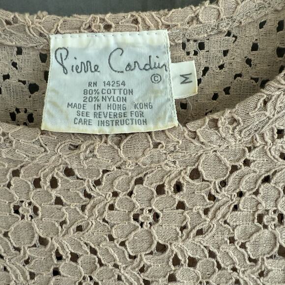 Vintage Pierre Cardin Eyelet Lace Top Parisian Casual Taupe Cotton Nylon Women M - Picture 4 of 10